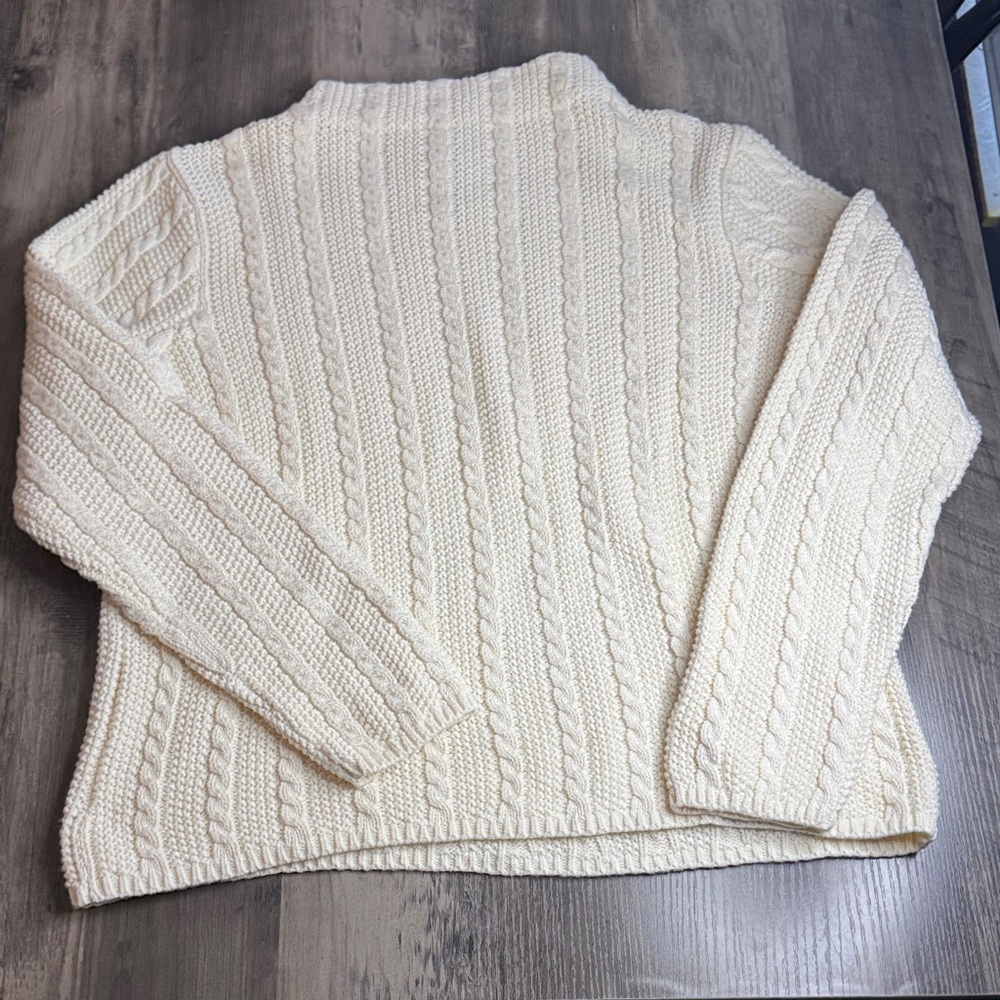 L.L. Bean 100% Cotton Cream Cable Knit Sweater